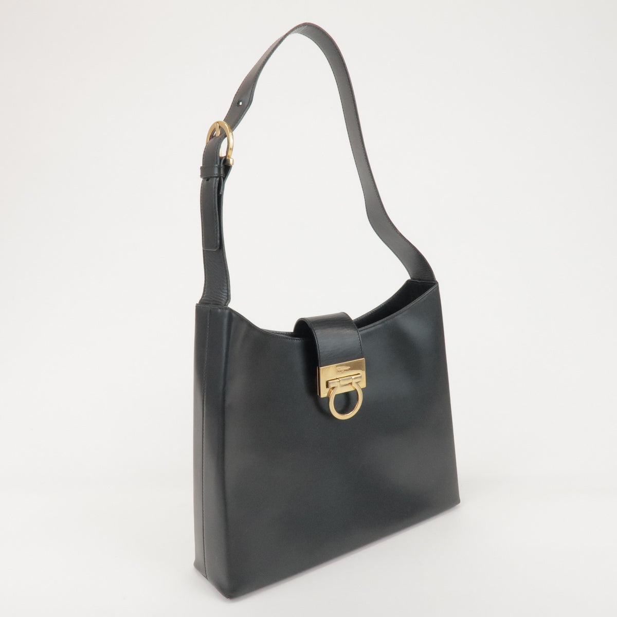 Salvatore Ferragamo Trifolio Leather, Black, Leather, Shoulder Bag
