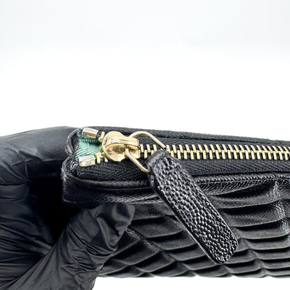Chanel O Case Clutch Quilted Caviar, Black, Leather, Clutch