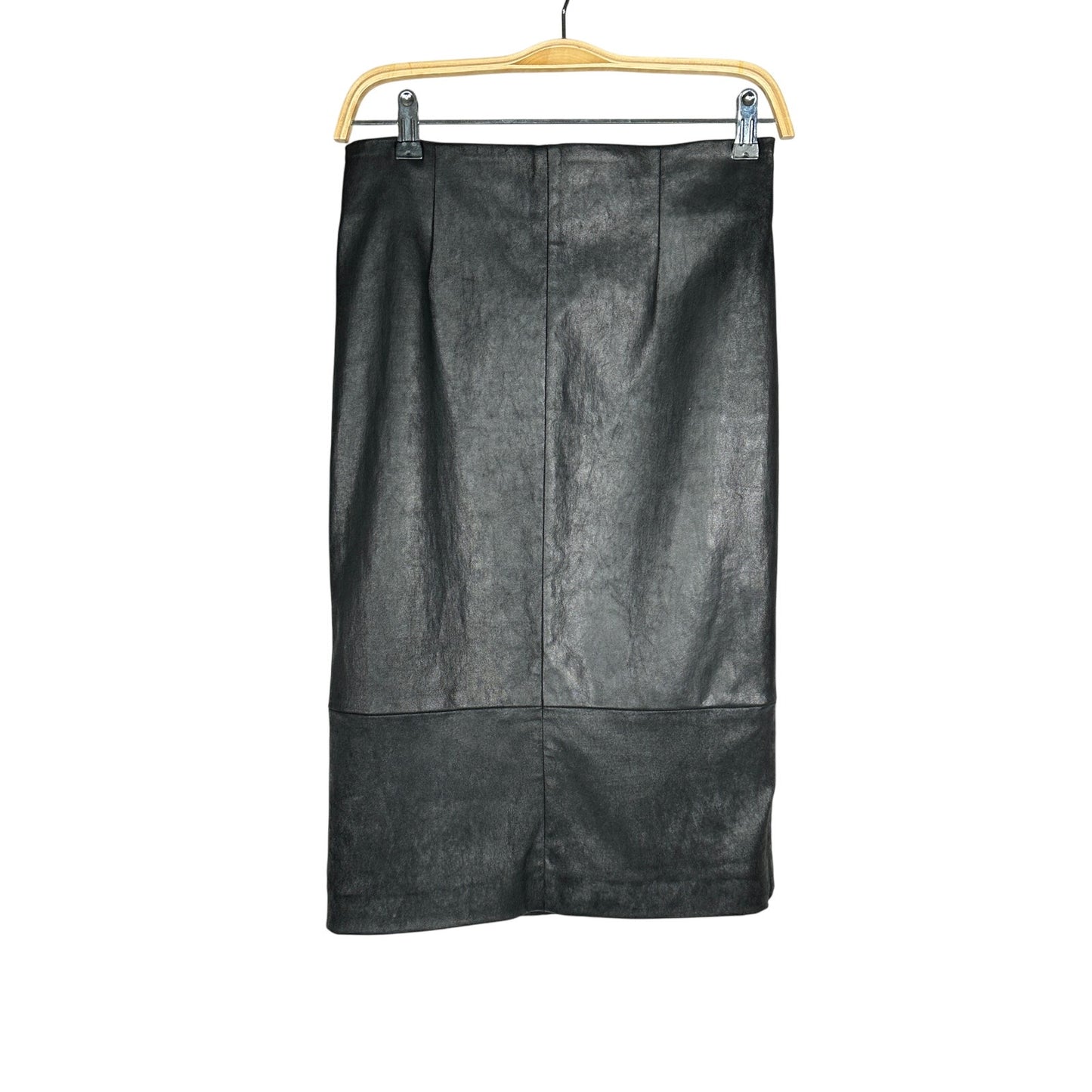 Sonia Speciale Midi Skirt Womens 42 IT Black Leather Straight Cut Classic Formal