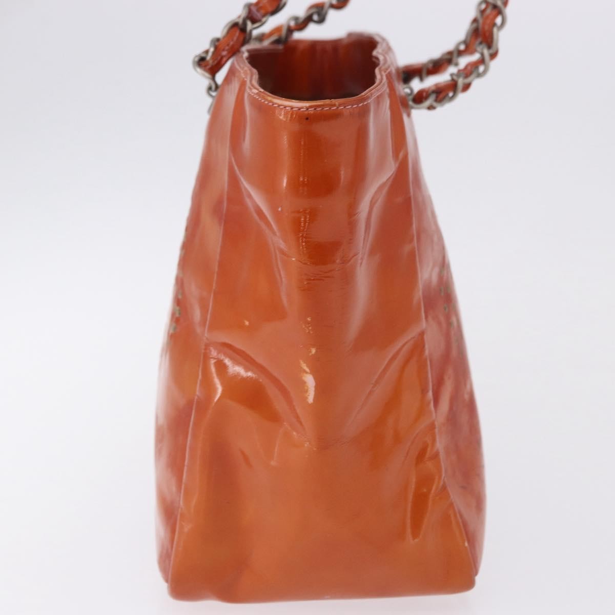 Chanel Triple CC Perforated Patent, Orange, Patent Leather, Tote Bag