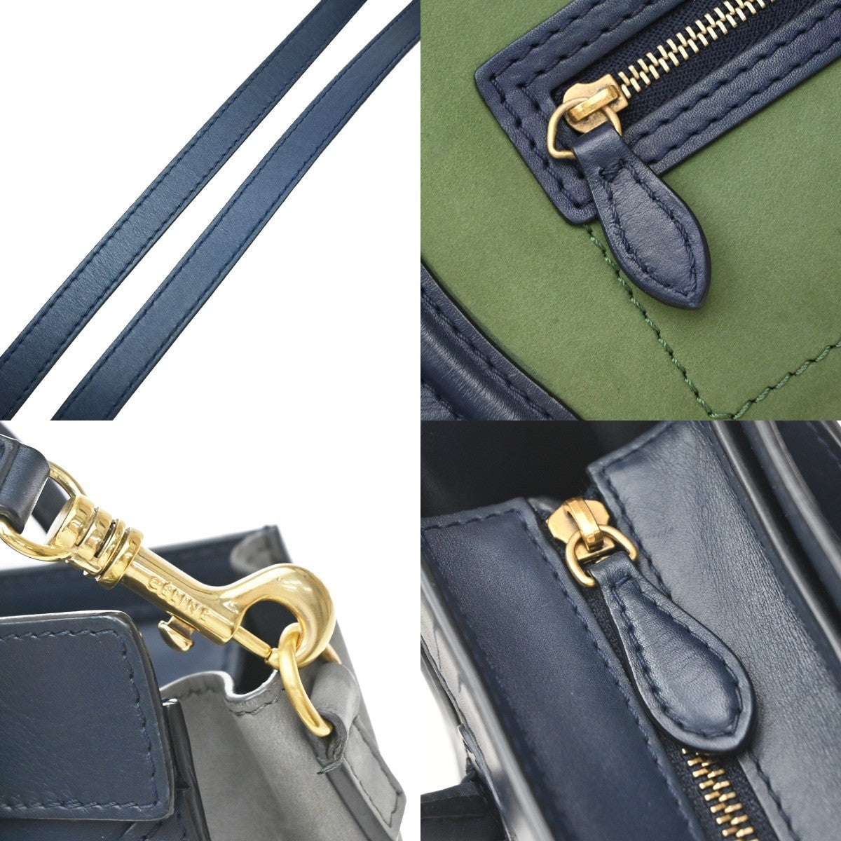 Celine Tricolor Luggage Leather, Green, Leather, Tote Bag
