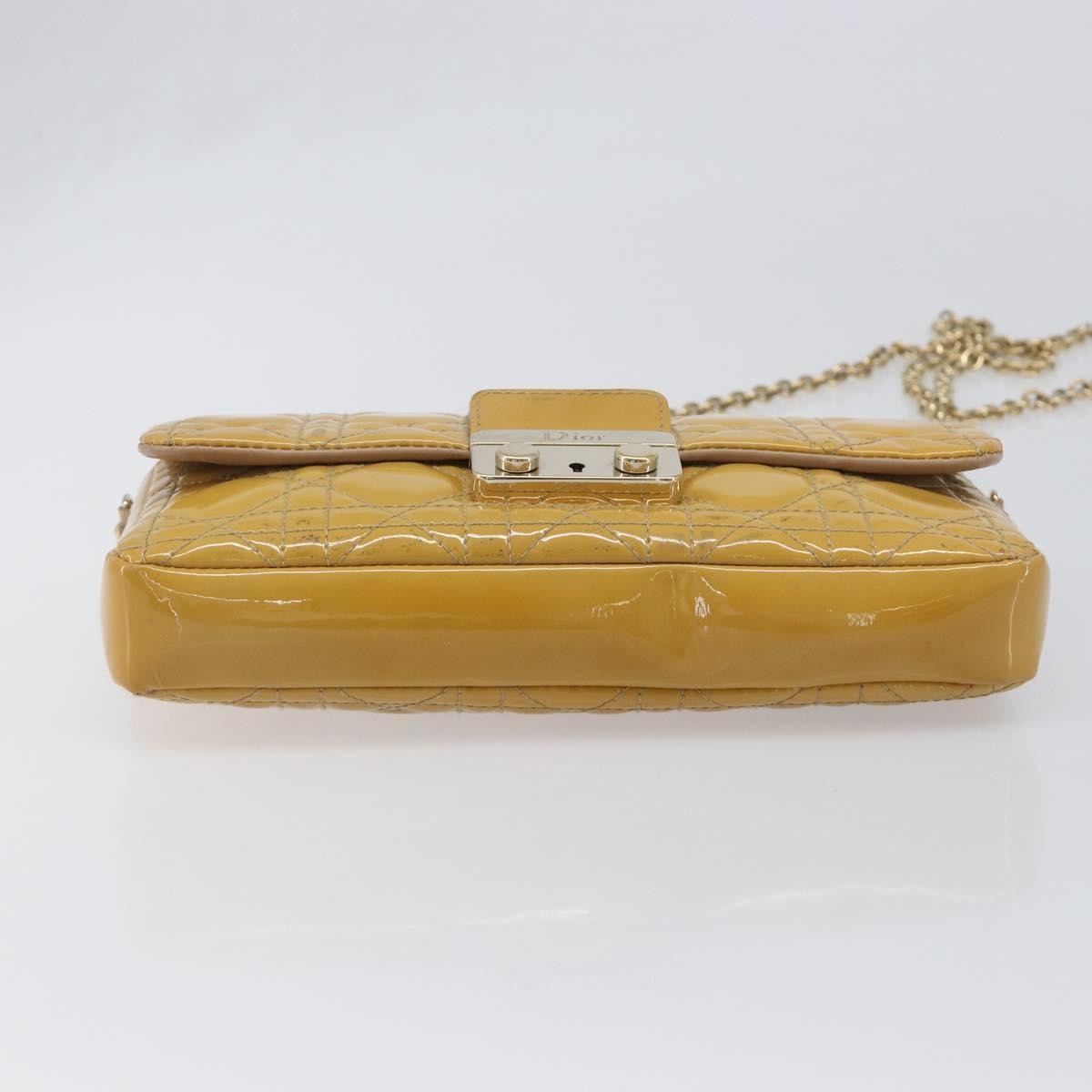 Christian Dior New Lock Cannage Quilt Patent, Yellow, Patent Leather, Clutch