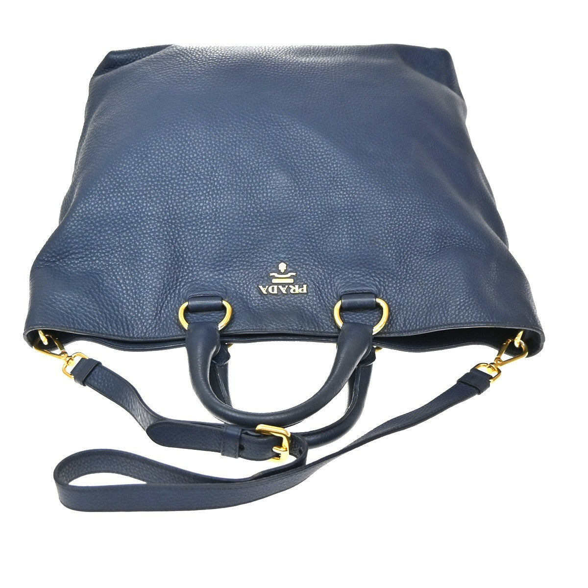 Prada Convertible Shopper Tote Vitello Daino, Navy, Leather, Tote Bag