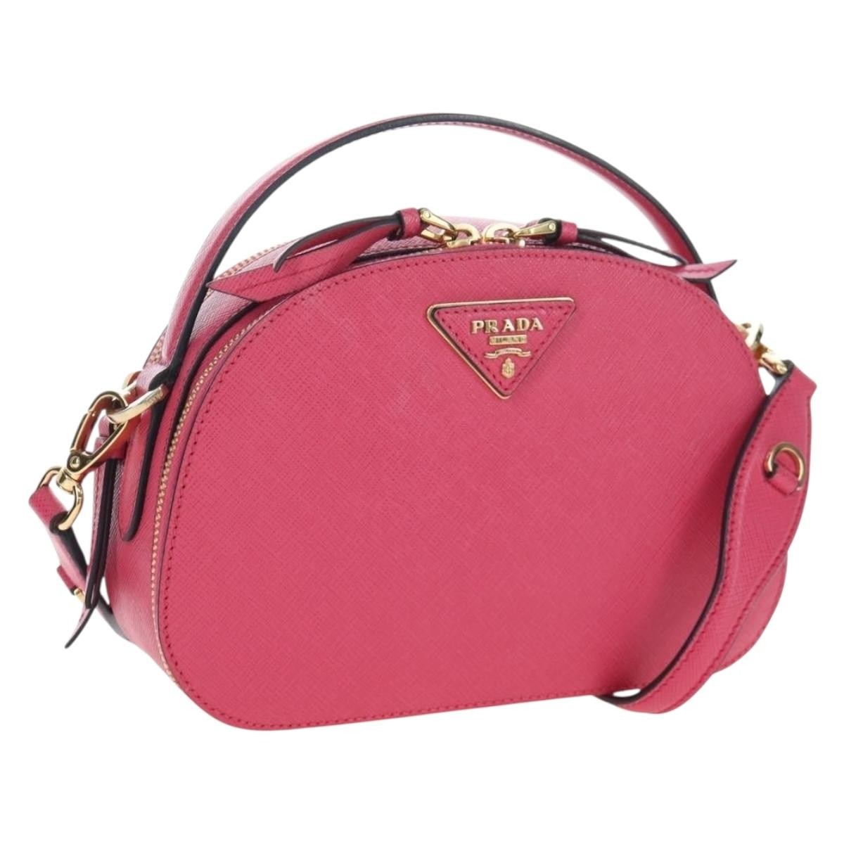 Prada Odette Top Handle Saffiano Leather, Pink, Leather, Handbag