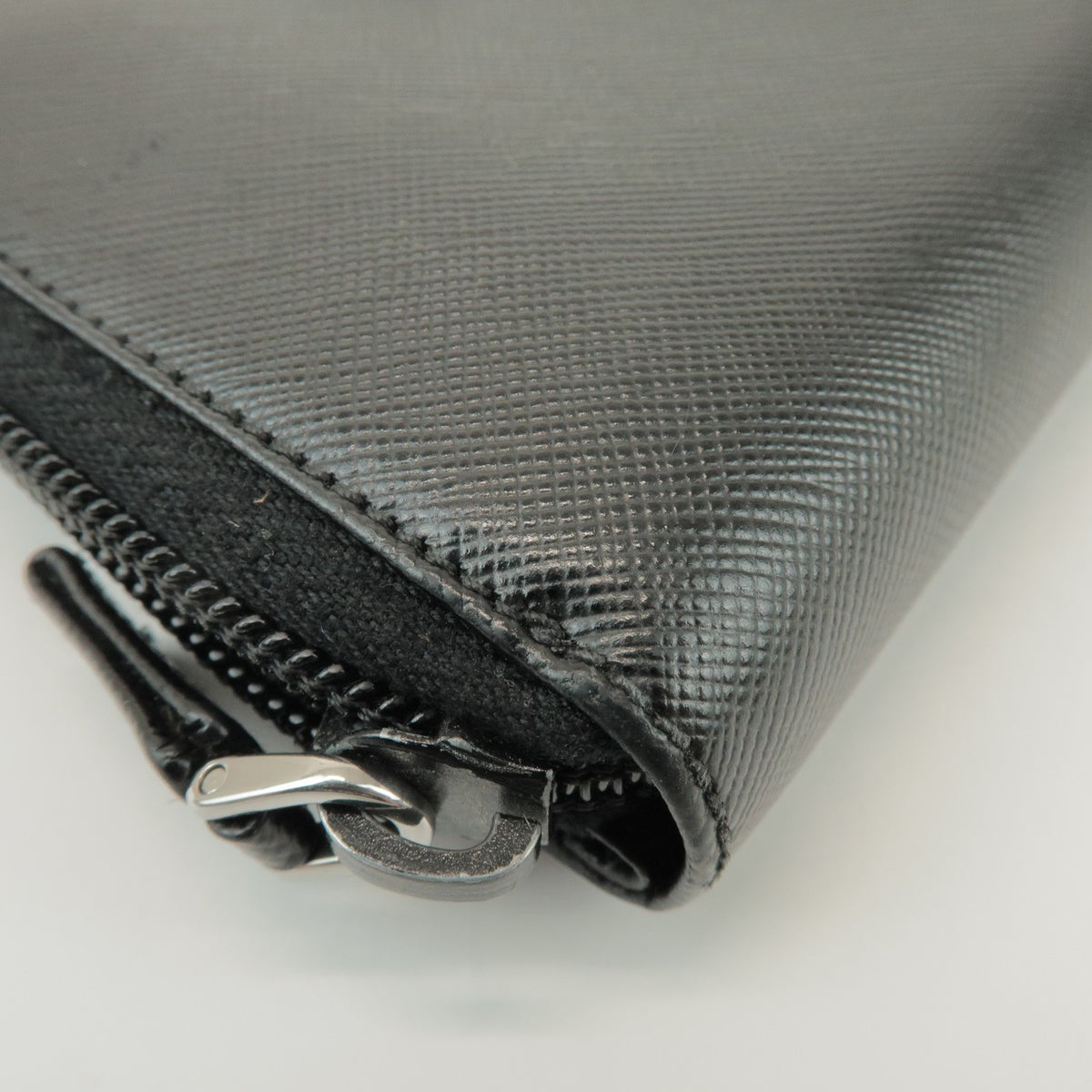 Prada Bifold Zip Around Saffiano Leather, Black, Leather, Wallet