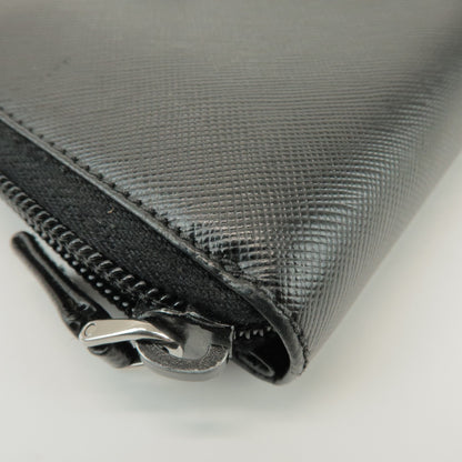 Prada Bifold Zip Around Saffiano Leather, Black, Leather, Wallet