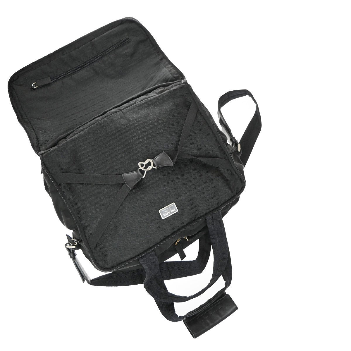 Prada Expandable Front Zip Boston Tessuto, Black, Nylon, Handbag