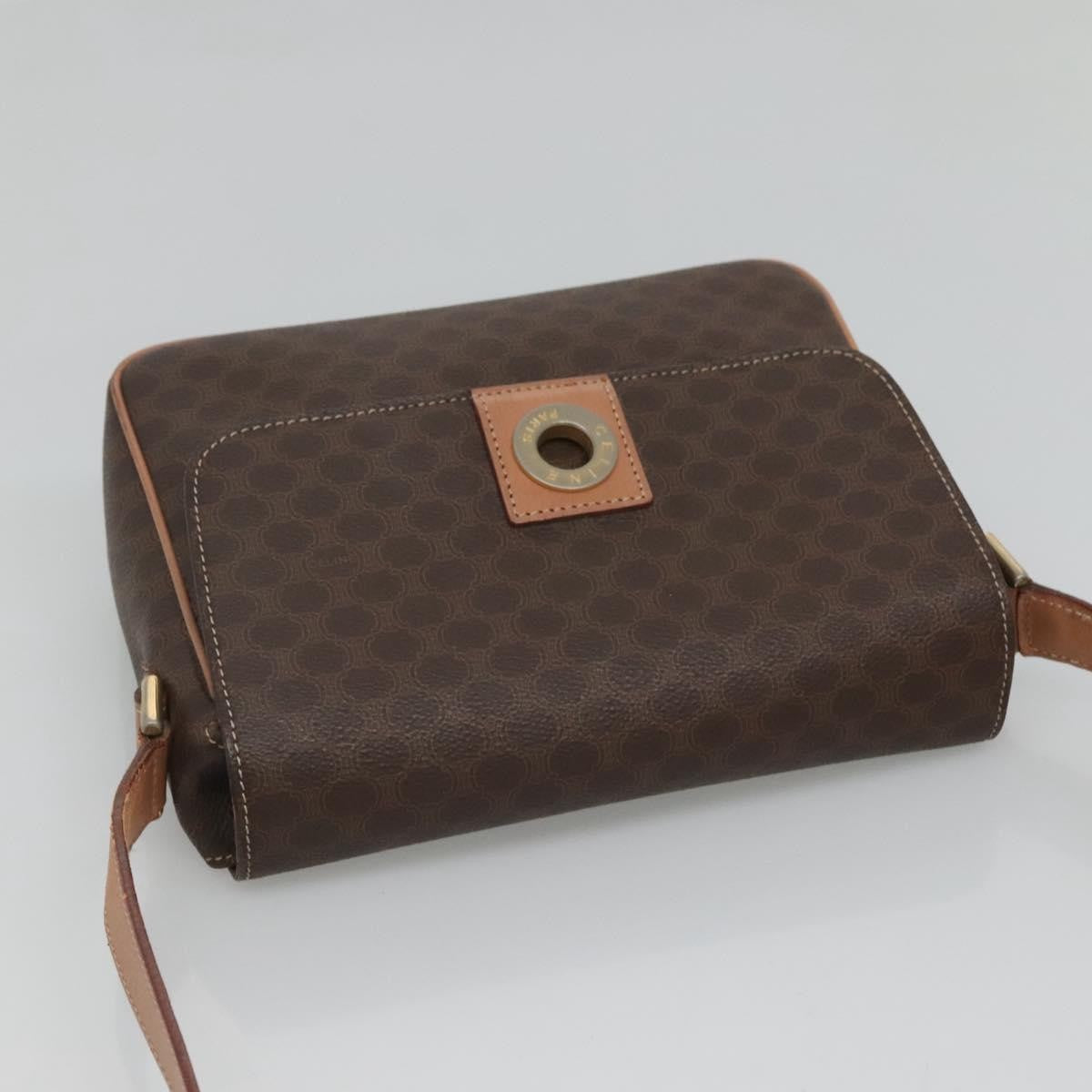Celine Vintage Macadam Circle Logo Canvas and Leather, Brown, Canvas, Shoulder Bag