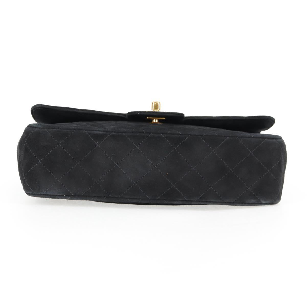 Chanel Vintage Classic Double Flap Bag Quilted Suede, BLACK, SUEDE, Handbag