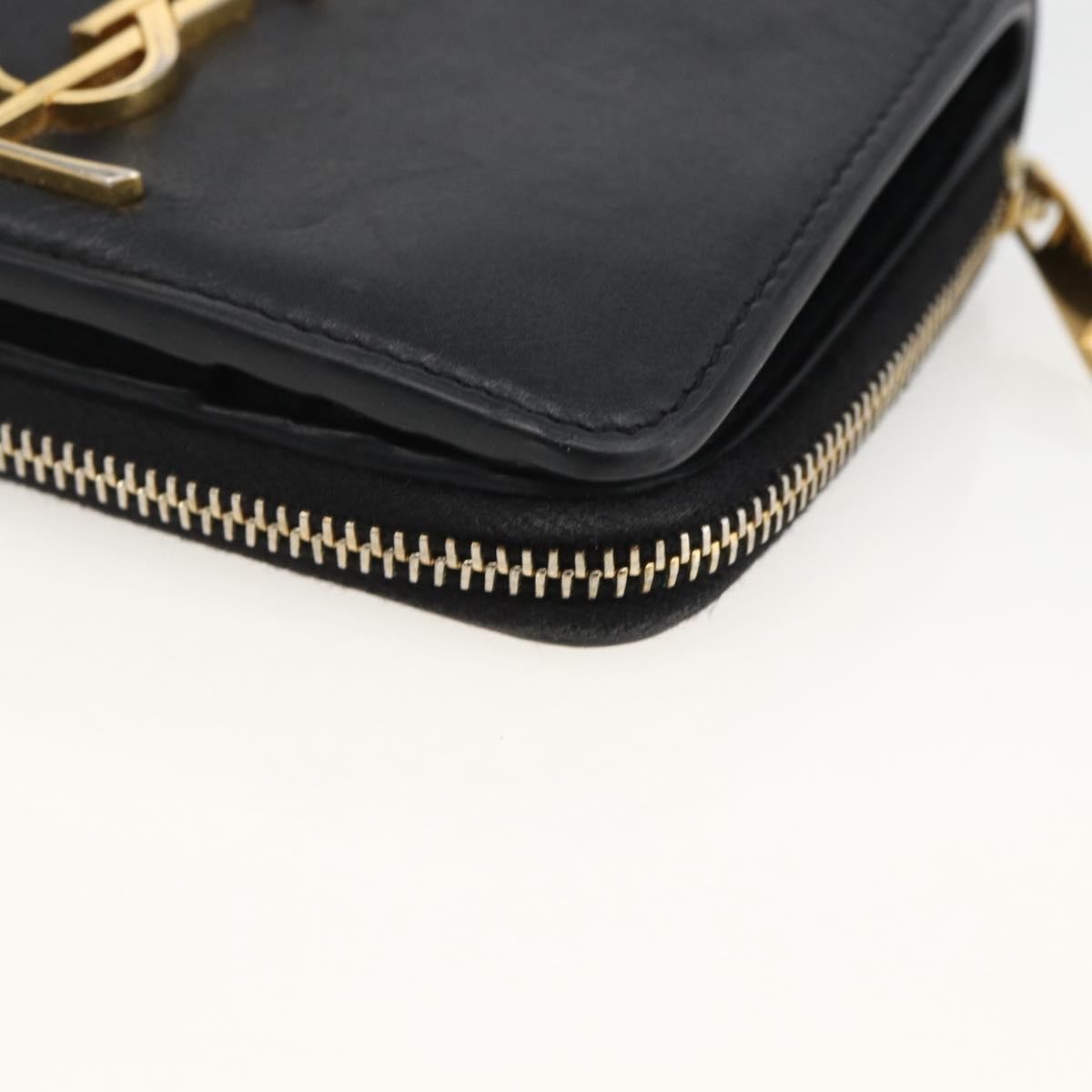 Saint Laurent Classic Monogram YSL Line Zip Around Leather, Black, Leather, Wallet