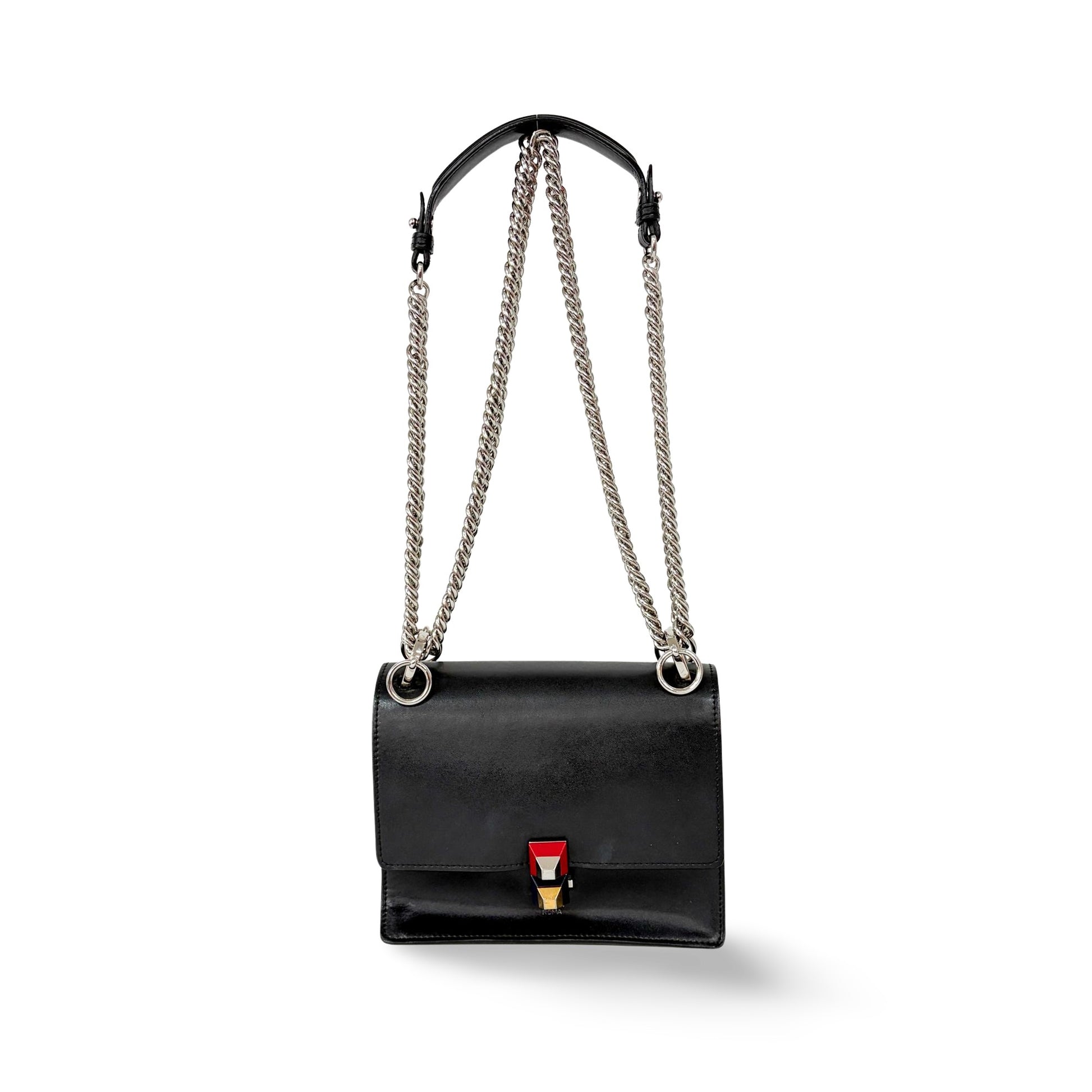 Fendi Kan I Bag Leather, Black, Leather, Shoulder Bag