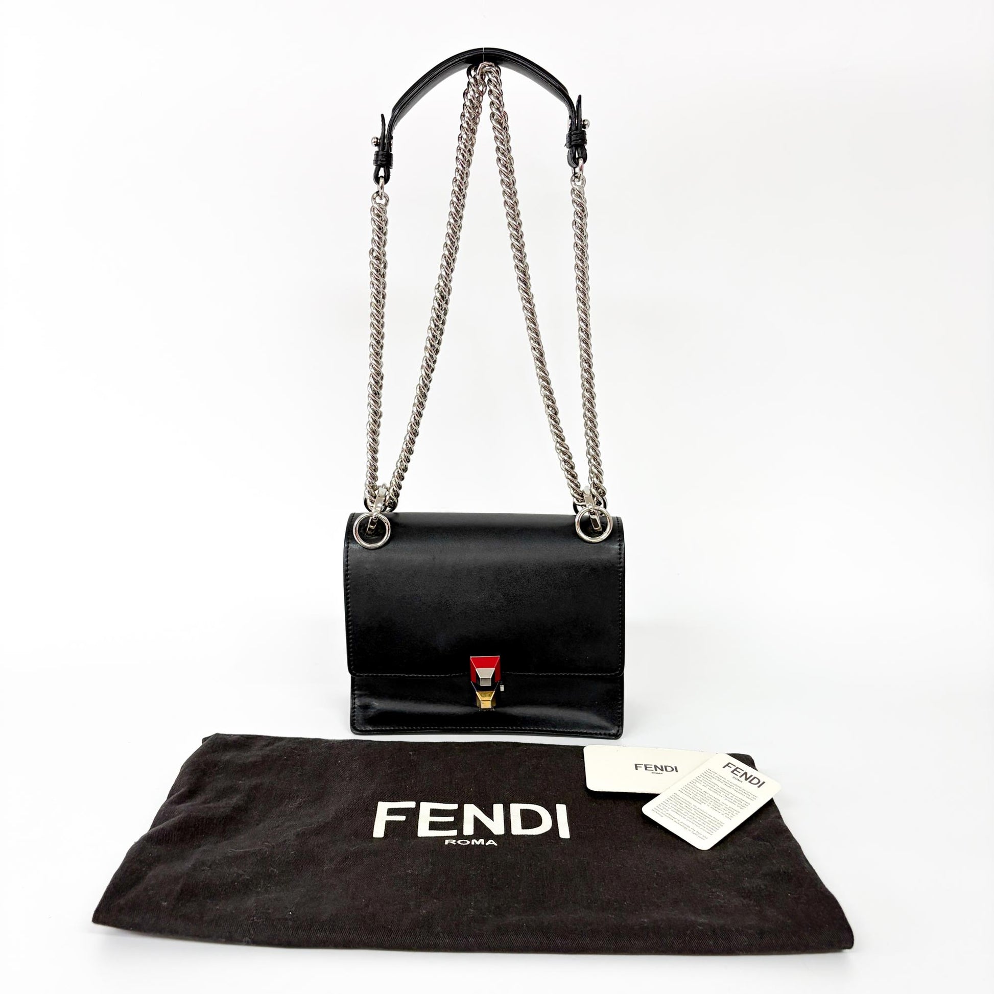 Fendi Kan I Bag Leather, Black, Leather, Shoulder Bag