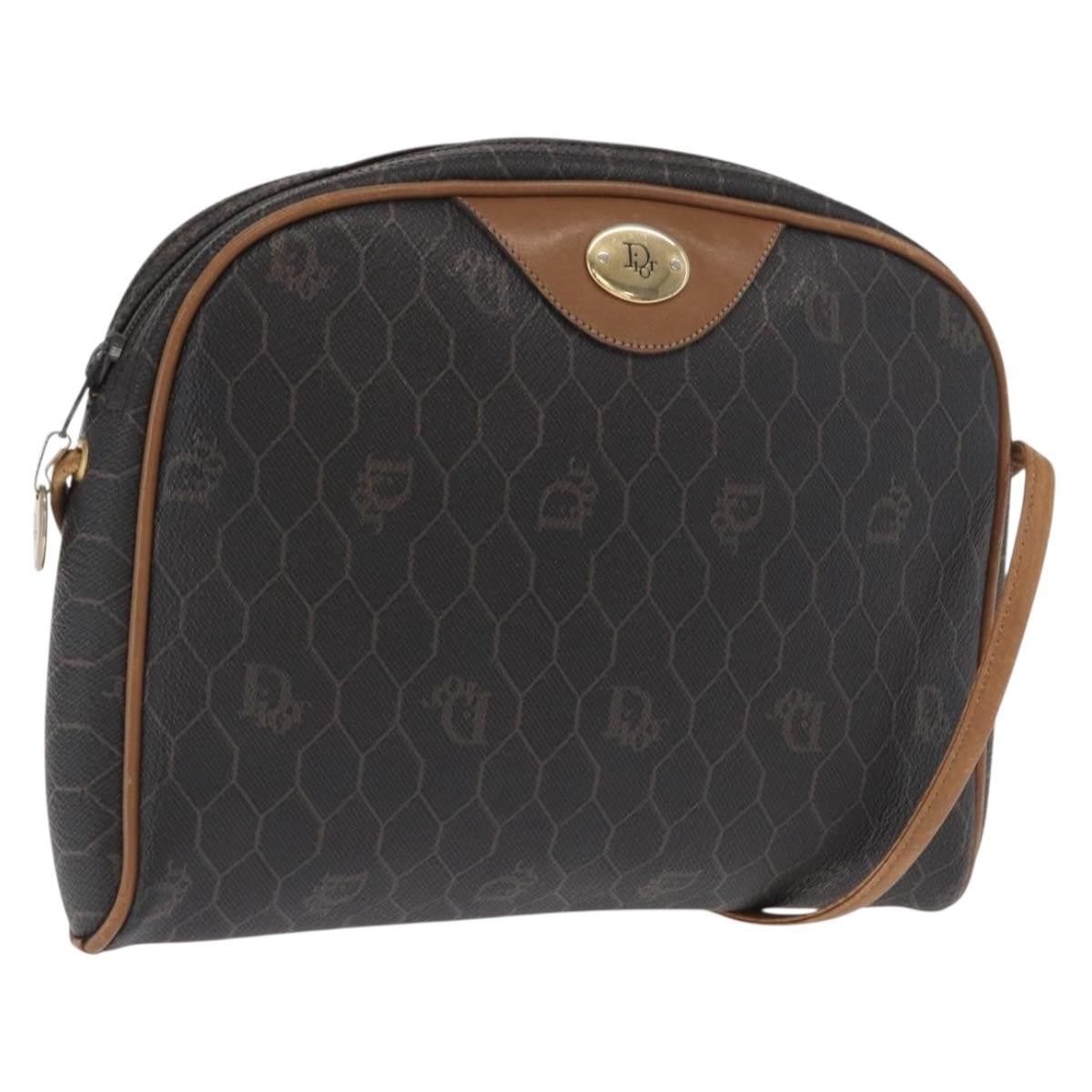 Christian Dior Vintage Honeycomb Canvas and Leather, Black, Canvas, Shoulder Bag