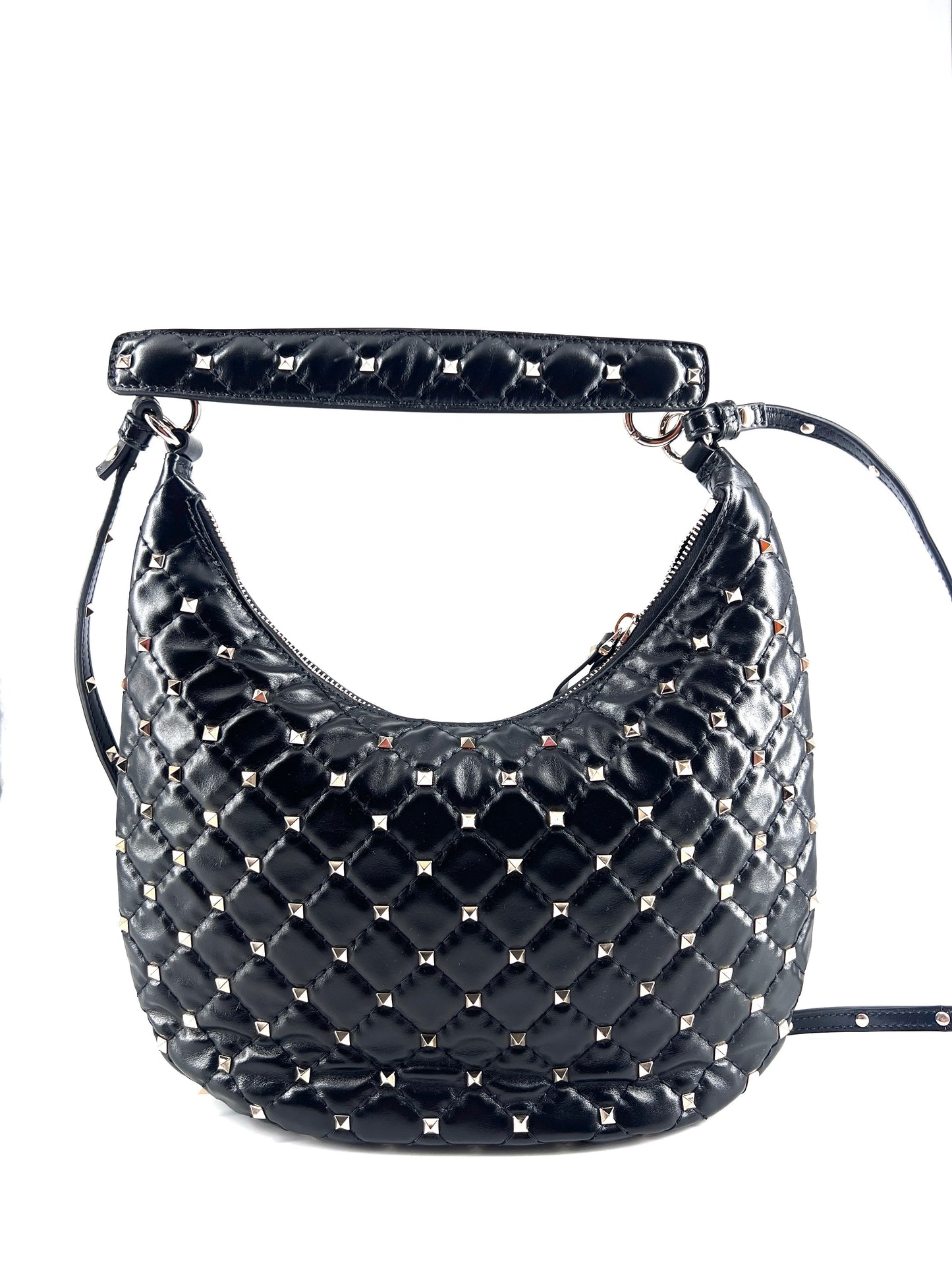 Valentino Garavani Rockstud Bow Double Zip Wristlet Clutch Leather, BLACK, LEATHER, Clutche & pouche