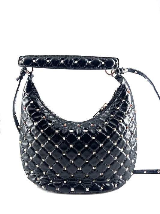 Valentino Garavani Rockstud Bow Double Zip Wristlet Clutch Leather, BLACK, LEATHER, Clutche & pouche