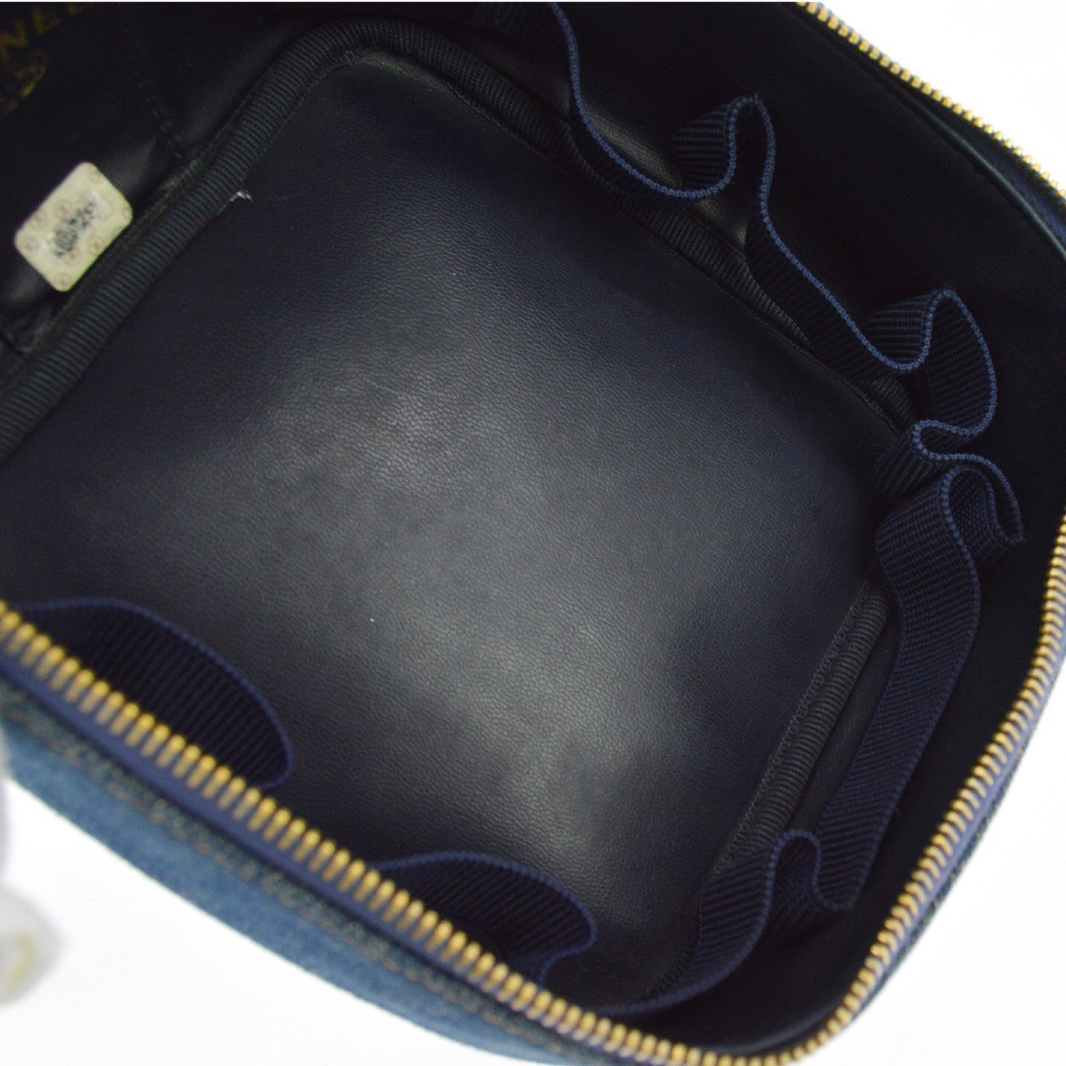 Chanel Vanity Case Quilted Denim, Blue, Denim, Clutch