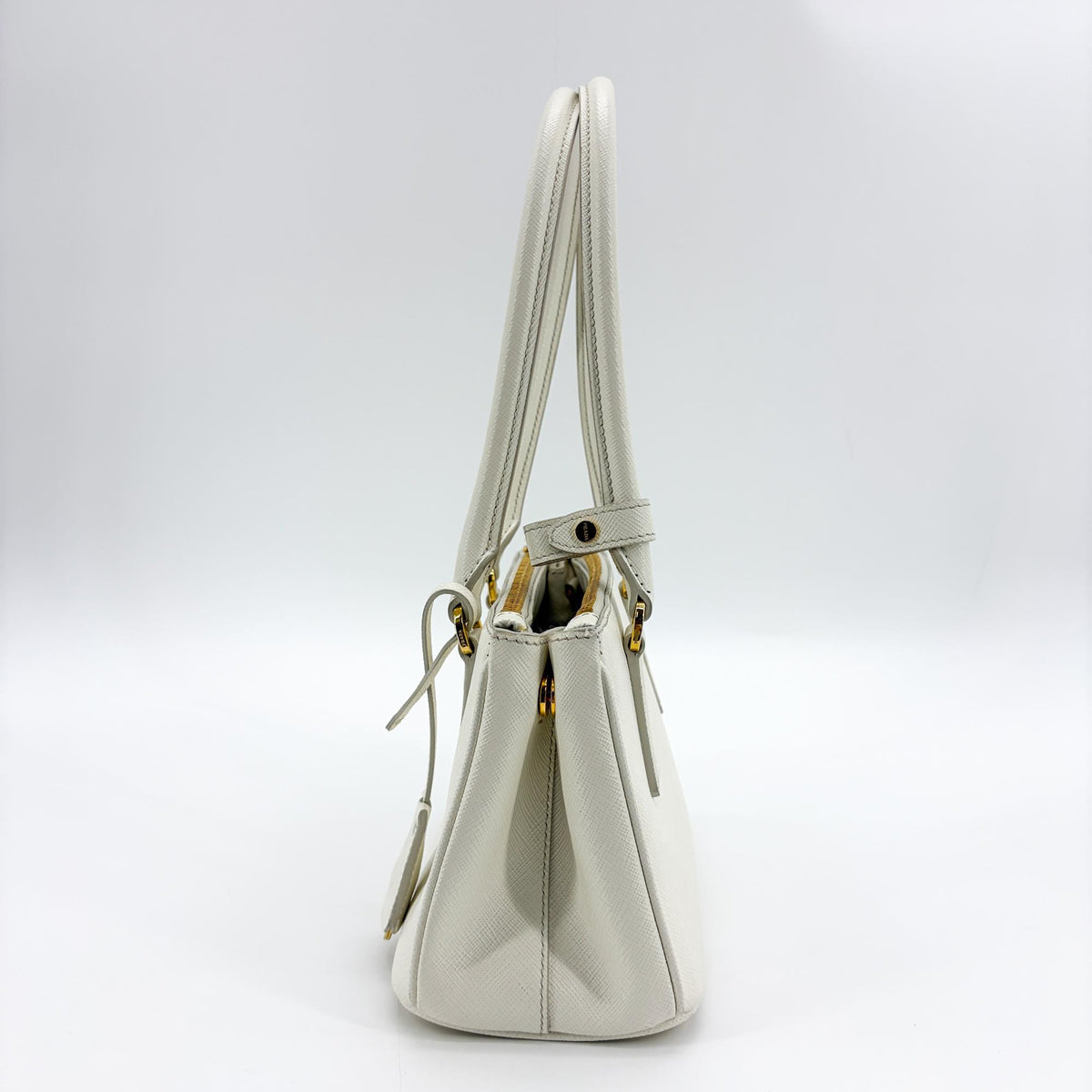 Prada Galleria Double Zip Saffiano Leather, White, Leather, Tote Bag