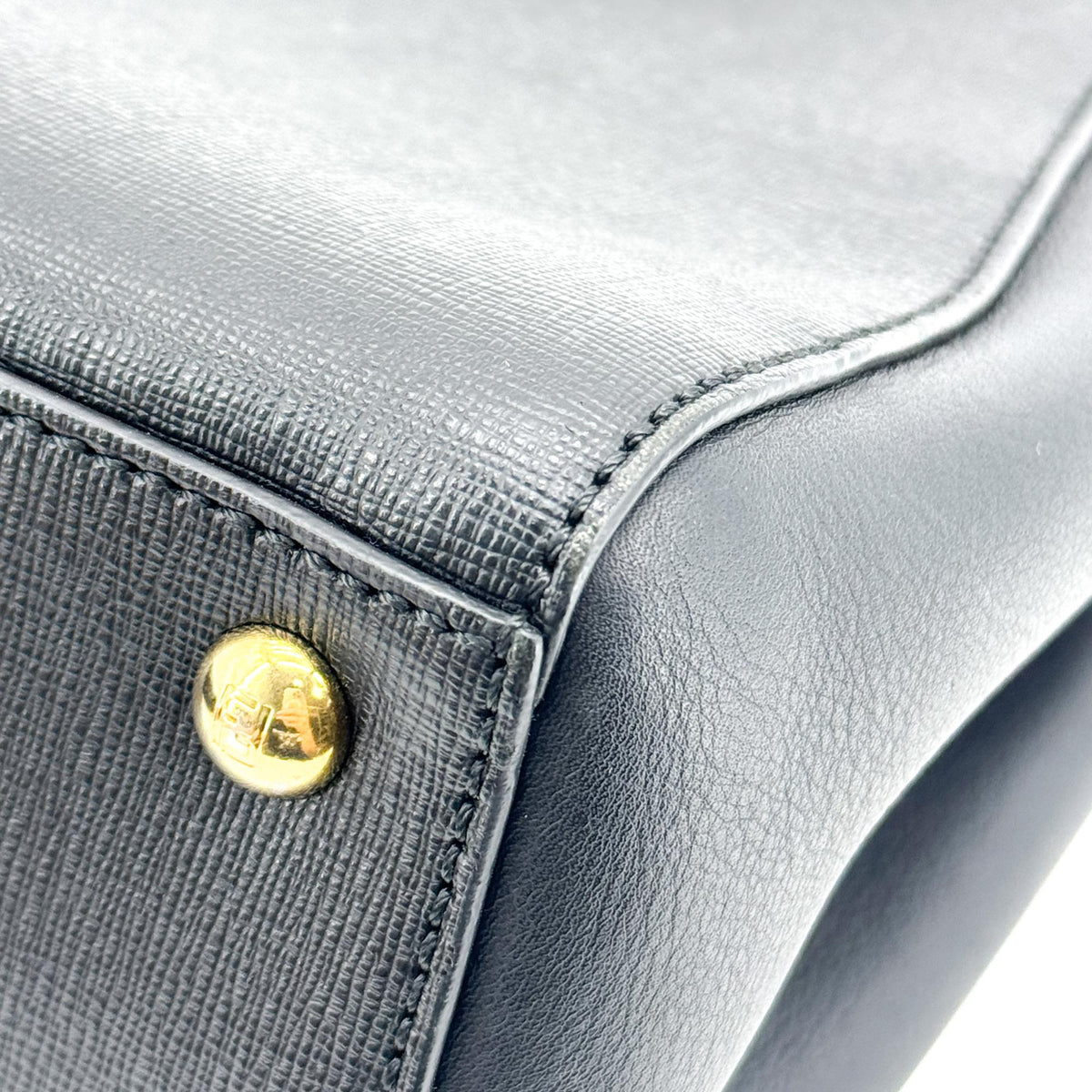 Fendi 2Jours Leather, Black, Calfskin, Handbag