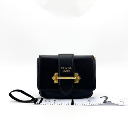 Prada Cahier Calf Hair with Leather, Black, Leather, Crossbody Bag