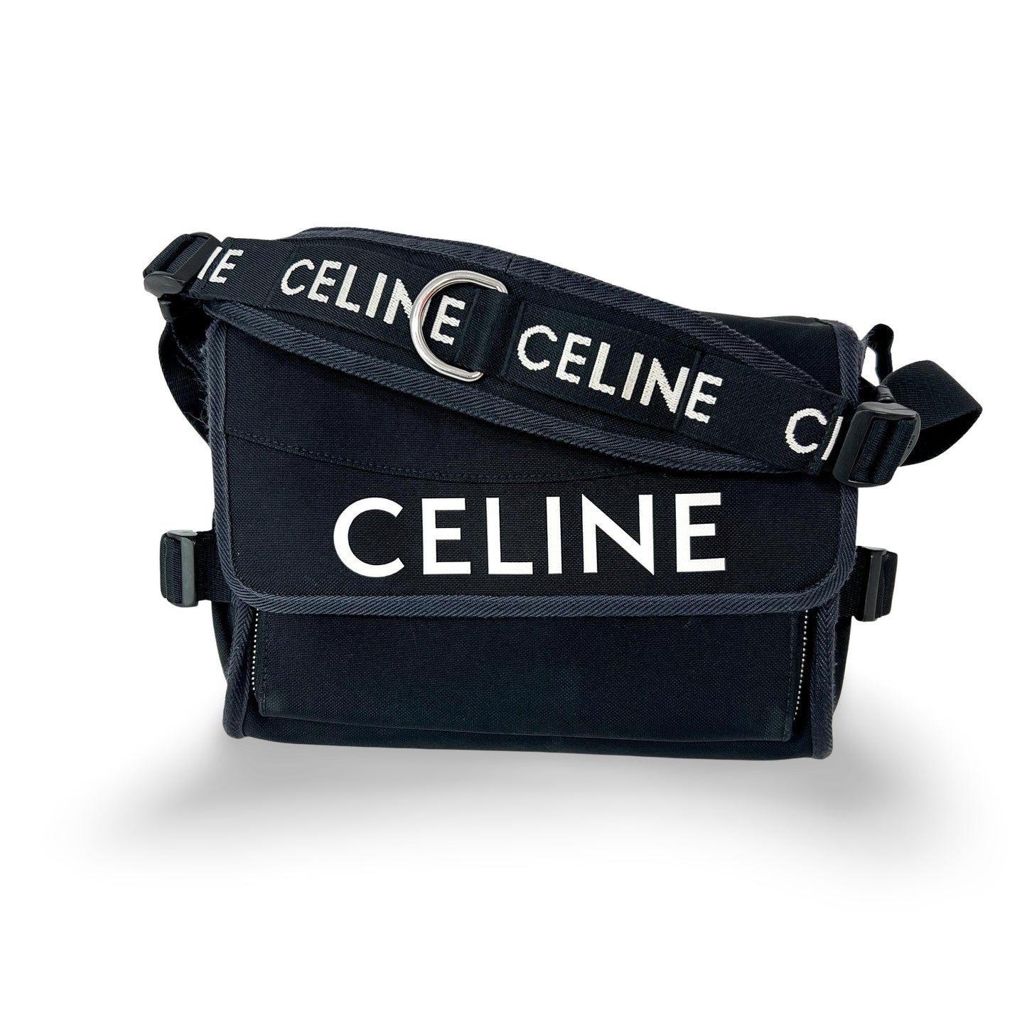 Celine Logo Trekking Messenger Bag Nylon, Black, Nylon, Crossbody Bag
