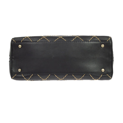 Chanel Surpique Zip Around Satchel Quilted Leather, Black, Leather, Handbag