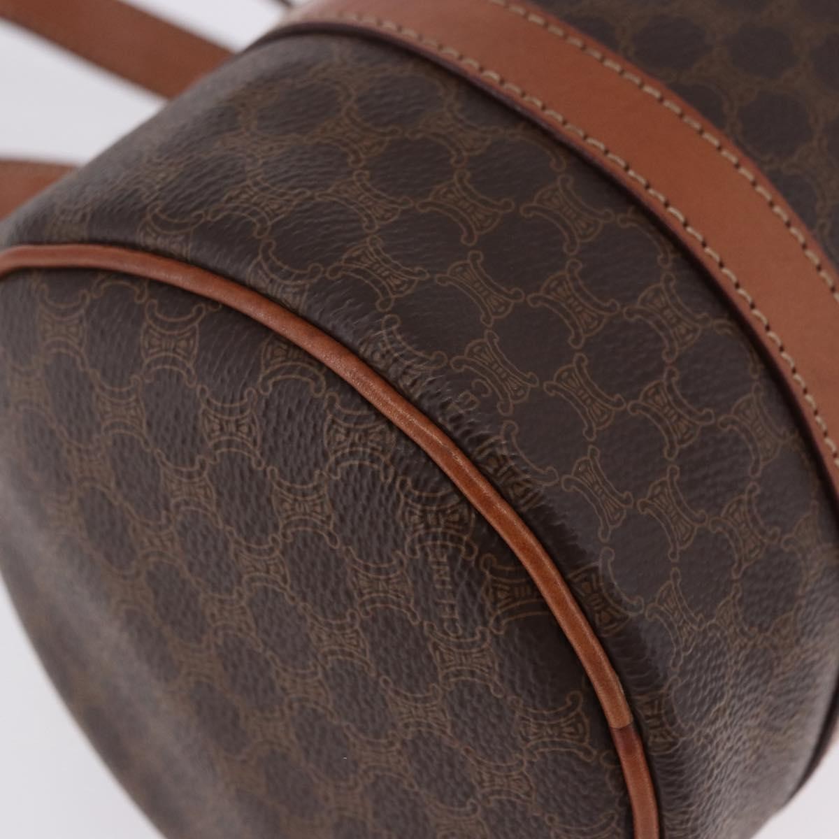 Celine Vintage Barrel Macadam Canvas & Leather, Brown, PVC, Handbag