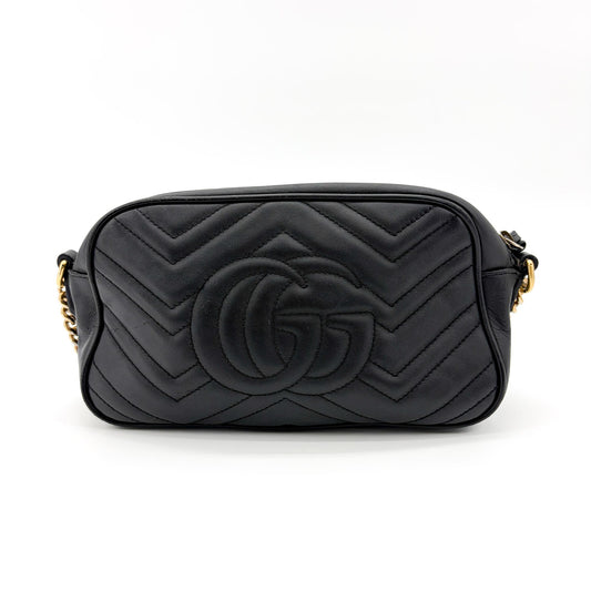 Gucci GG Marmont Monochrome Matelasse Leather, Black, Leather, Shoulder Bag