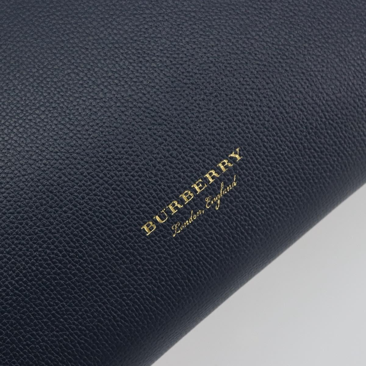 Burberry Banner Leather and House Check Canvas, Navy, Leather, Tote Bag