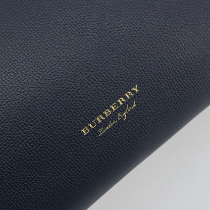 Burberry Banner Leather and House Check Canvas, Navy, Leather, Tote Bag