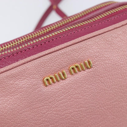 Miu Miu Madras Double Zip Leather, Pink, Leather, Crossbody Bag