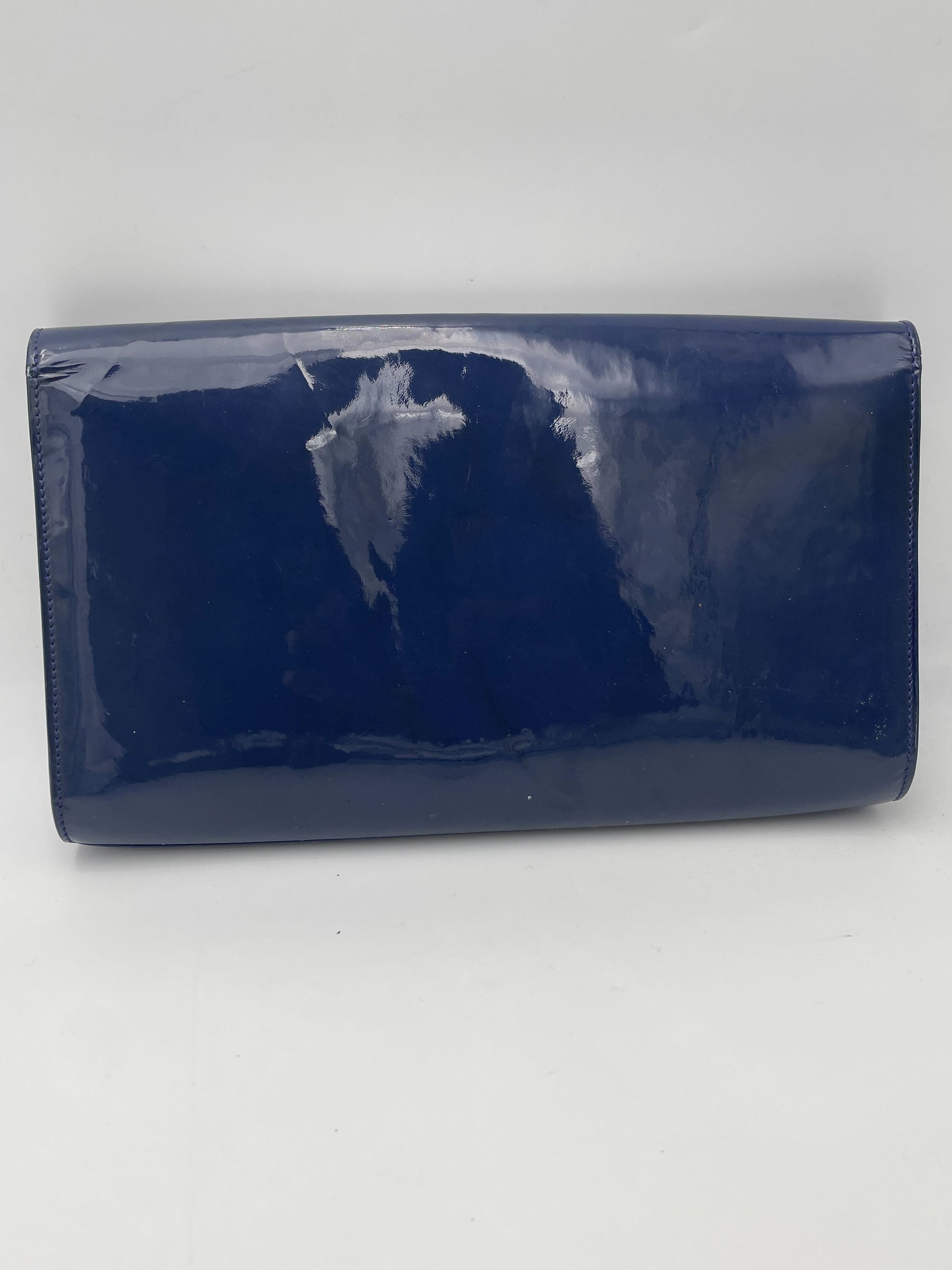 Saint Laurent Belle de Jour Chain Wallet Patent, BLUE, LEATHER, Clutche & pouche