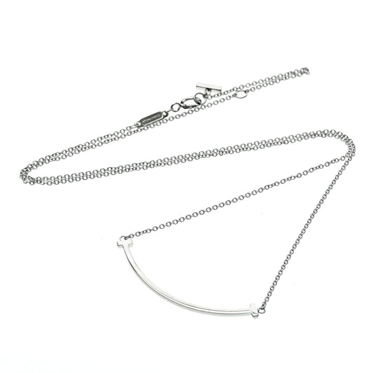 Tiffany & Co. T Smile Pendant 18K White Gold, Silver, White Gold, Necklace