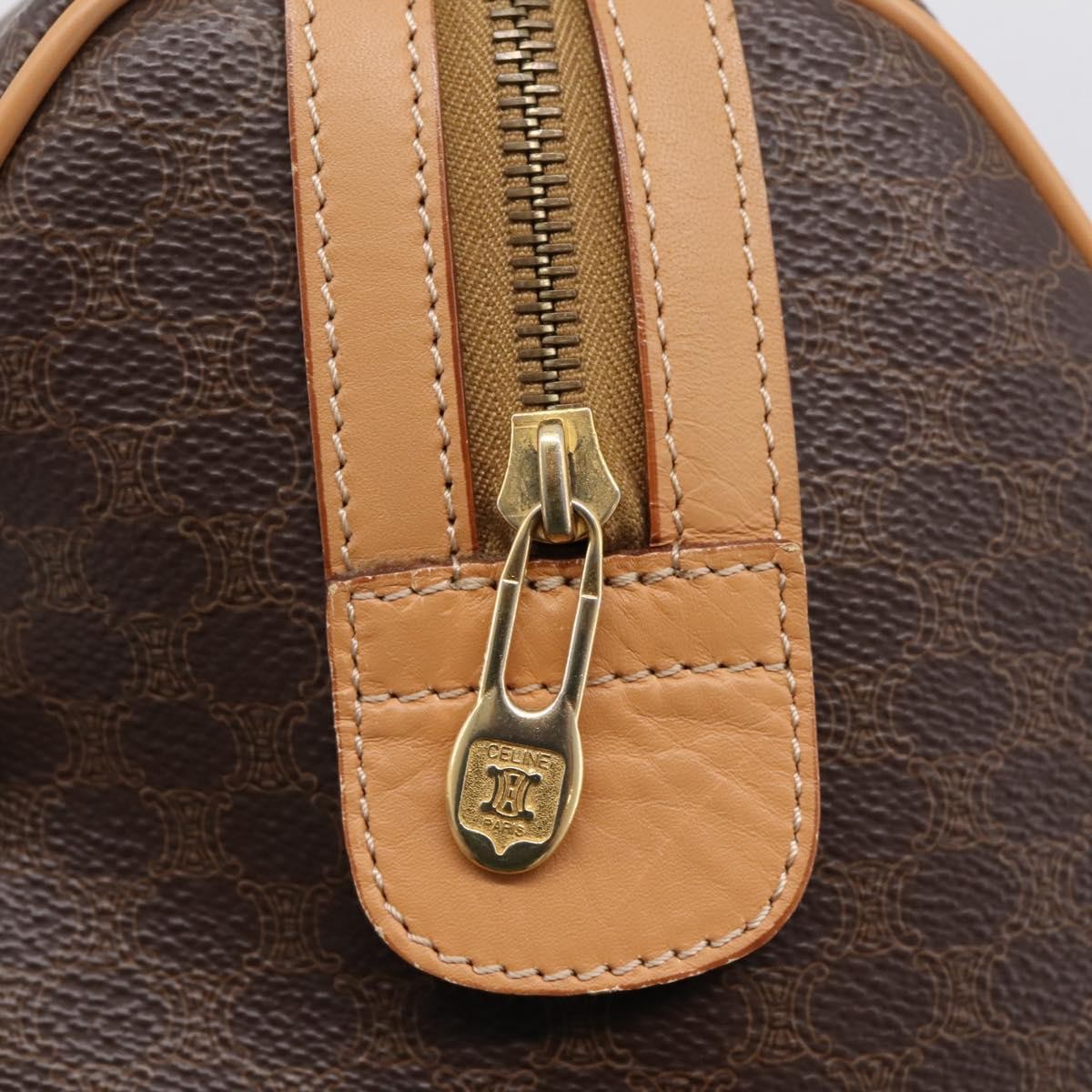 Celine Boston Triomphe XL Coated Canvas, Brown, PVC, Handbag