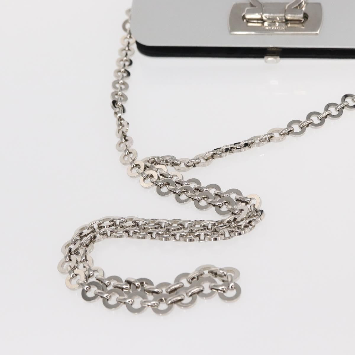 Salvatore Ferragamo Vintage Gancini Chain Leather, Silver, Stainless Steel, Shoulder Bag