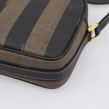 Fendi Vintage Pequin Front Pocket Coated Canvas, Brown, Canvas, Crossbody Bag