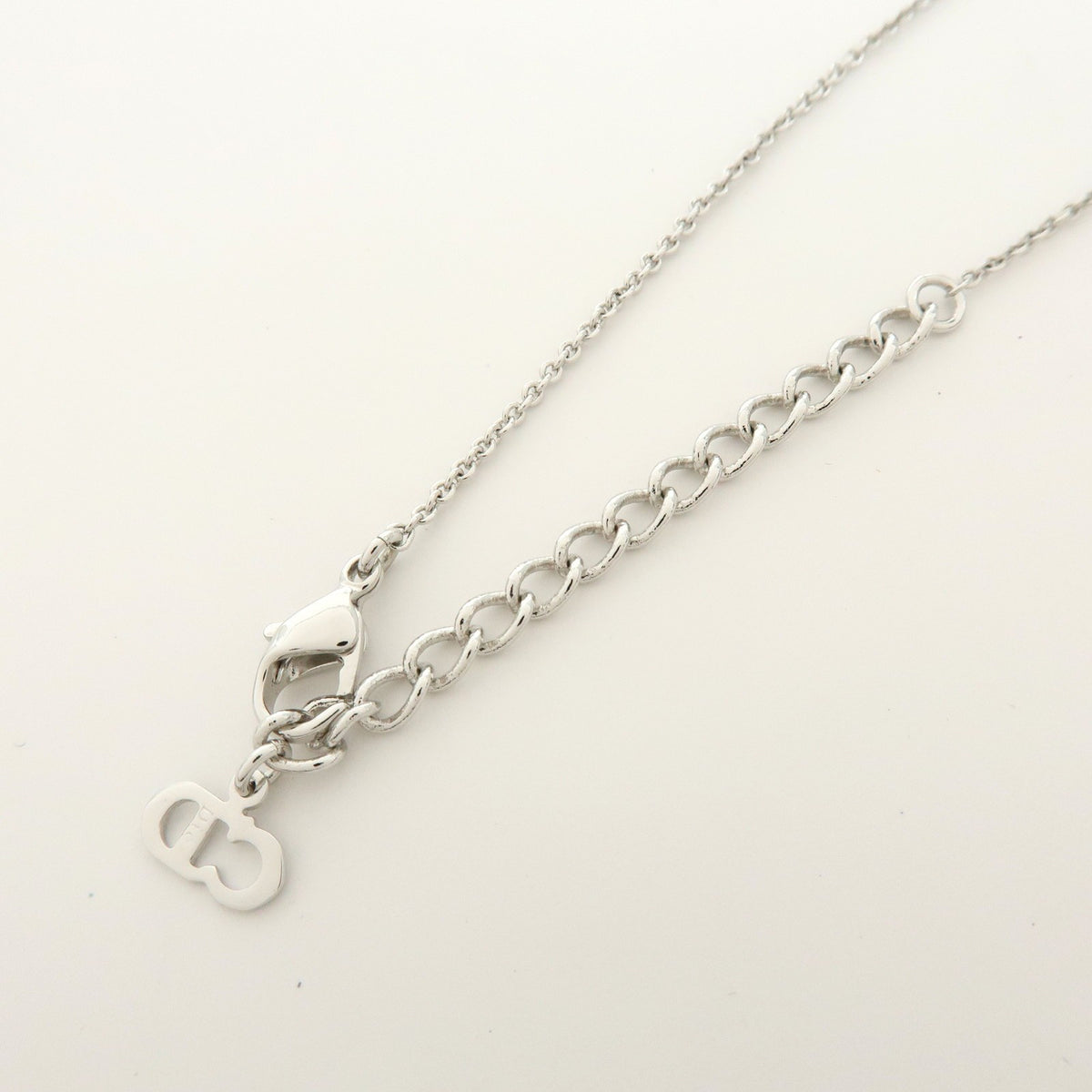 Christian Dior Logo Pendant Metal with Crystal, Silver, Metal, Necklace