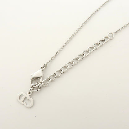 Christian Dior Logo Pendant Metal with Crystal, Silver, Metal, Necklace