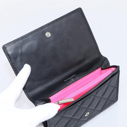 Chanel Cambon Flap Card Case Quilted Lambskin, Black, Leather, Card Holder