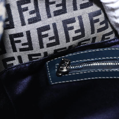 Fendi Buckle Strap Hobo Zucchino Canvas, Navy, Canvas, Shoulder Bag