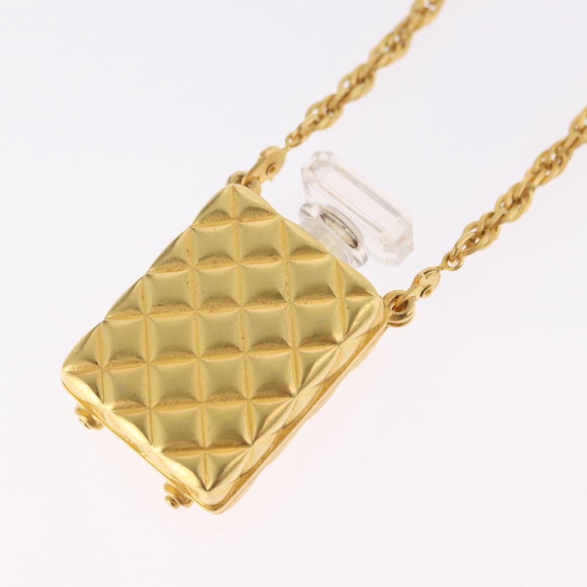 Chanel CC Perfume Bottle Pendant Chain Long Metal with Crystals and Faux Pearls, Gold, Metal, Necklace