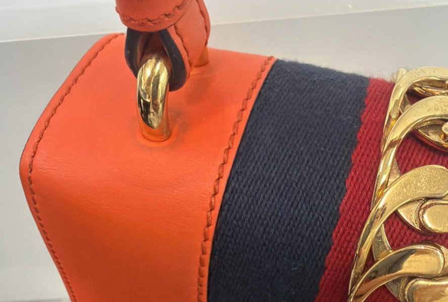 Gucci Sylvie Leather, Orange, Leather, Handbag