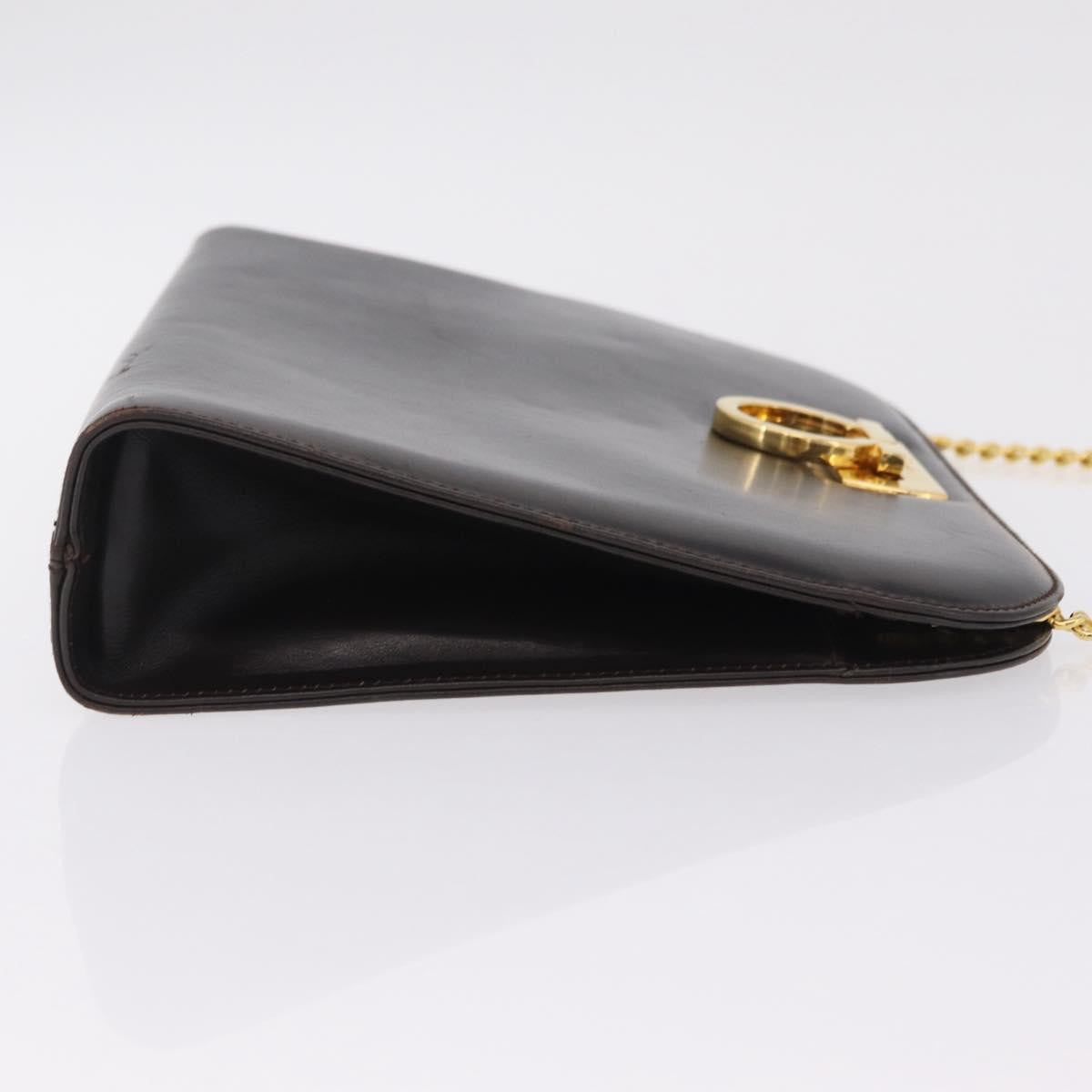 Salvatore Ferragamo Vintage Gancini Chain Leather, Brown, Leather, Shoulder Bag
