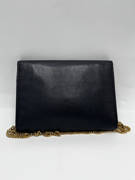 Christian Dior Vintage CD Chain  Shoulder Bag Leather, Black, Leather, Clutch