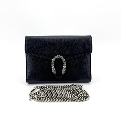Gucci Dionysus Chain Leather, Black, Leather, Crossbody Bag