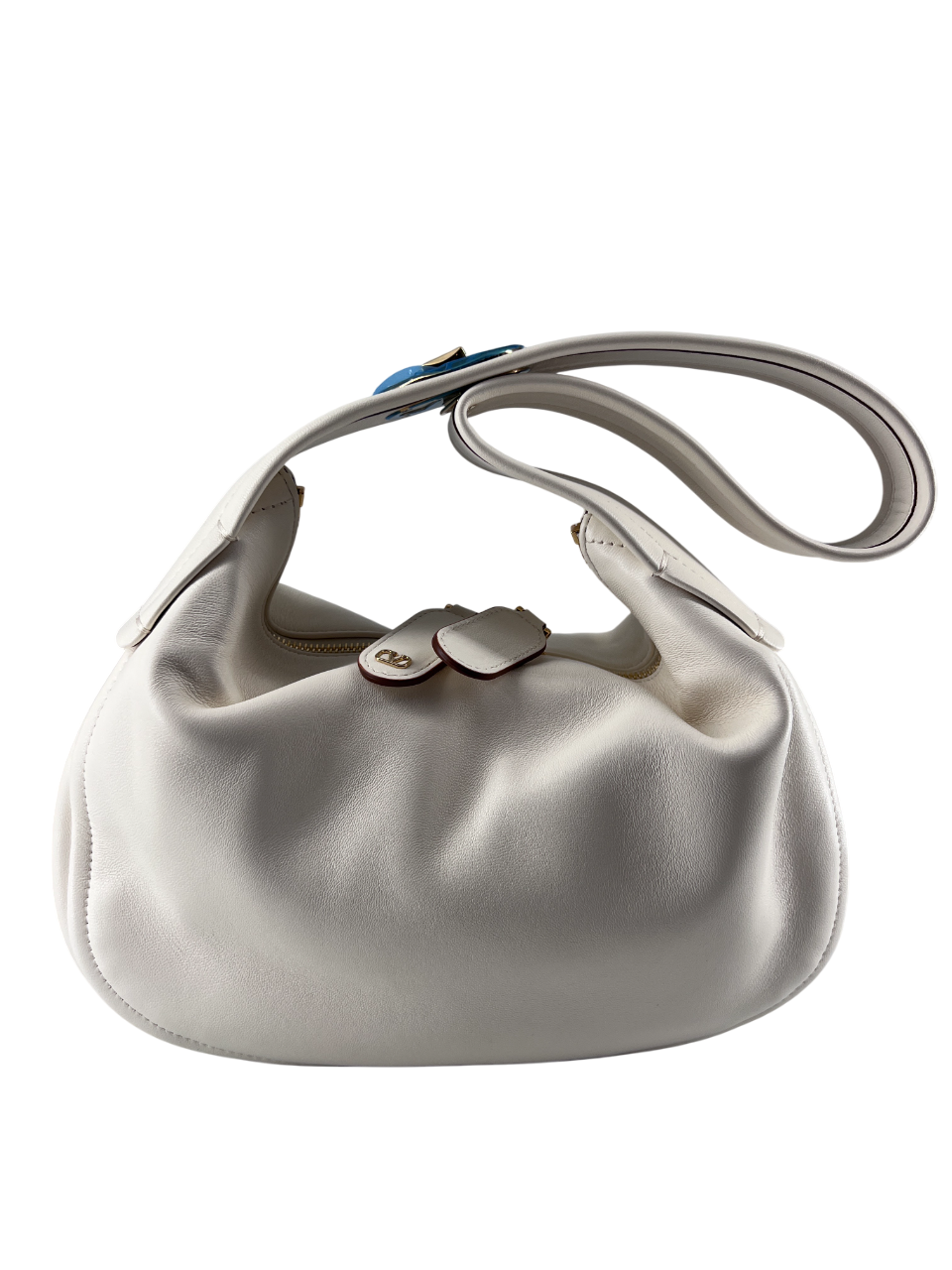 Valentino Garavani Ruffle Shoulder Bag Leather, White, Leather, Shoulder Bag