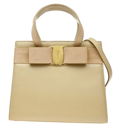 Salvatore Ferragamo Convertible Vara Bow Tote Leather, Beige, Leather, Handbag