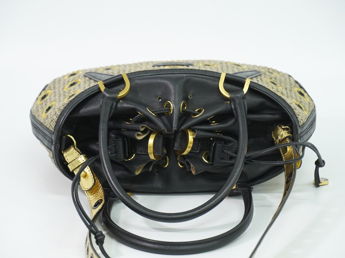 Fendi B. Fab Convertible Tote Grommet Embellished Raffia, Beige, Leather, Handbag
