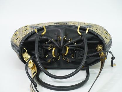 Fendi B. Fab Convertible Tote Grommet Embellished Raffia, Beige, Leather, Handbag