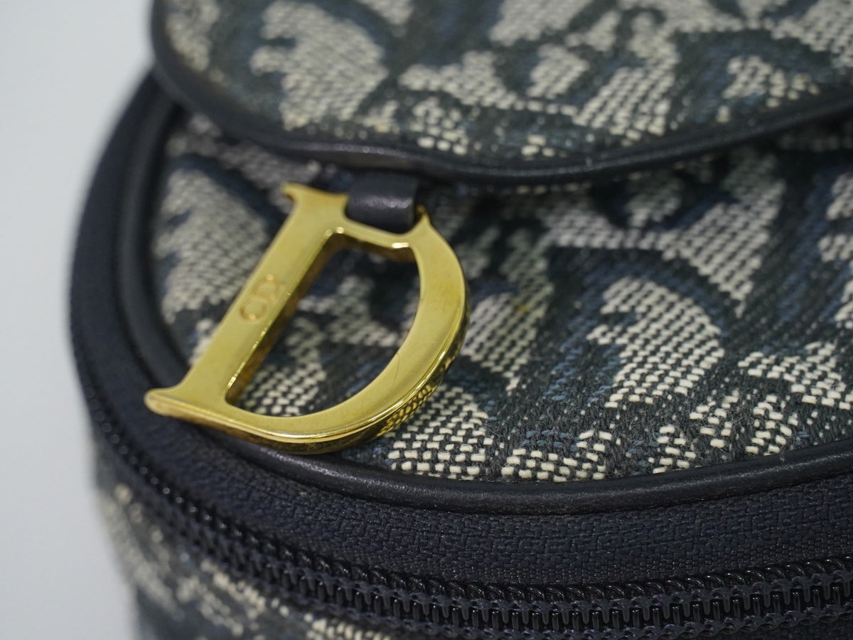 Christian Dior Saddle Zip Diorissimo Canvas, Navy, Canvas, Clutch