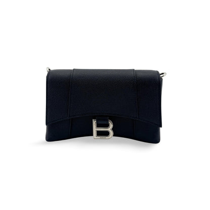 Balenciaga Hourglass Chain Leather, Black, Leather, Shoulder Bag